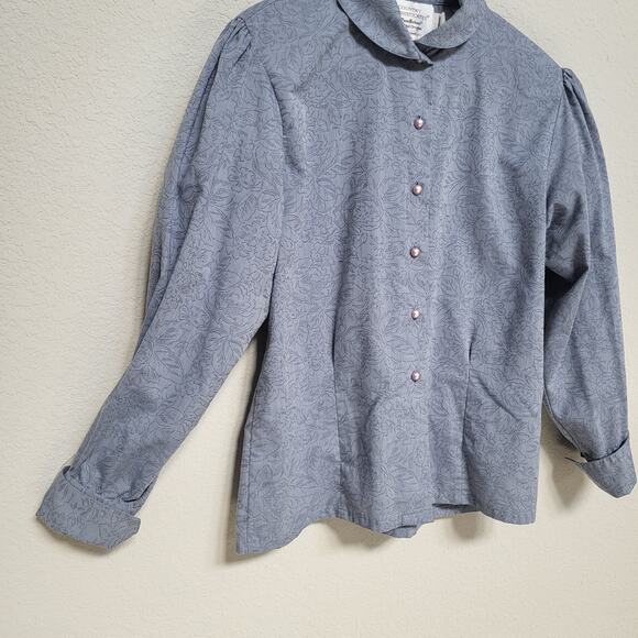 Pendleton Blouse Women Size 8 Blue Floral Print Puffy Sleeve Vintage 80s USA - Picture 10 of 12